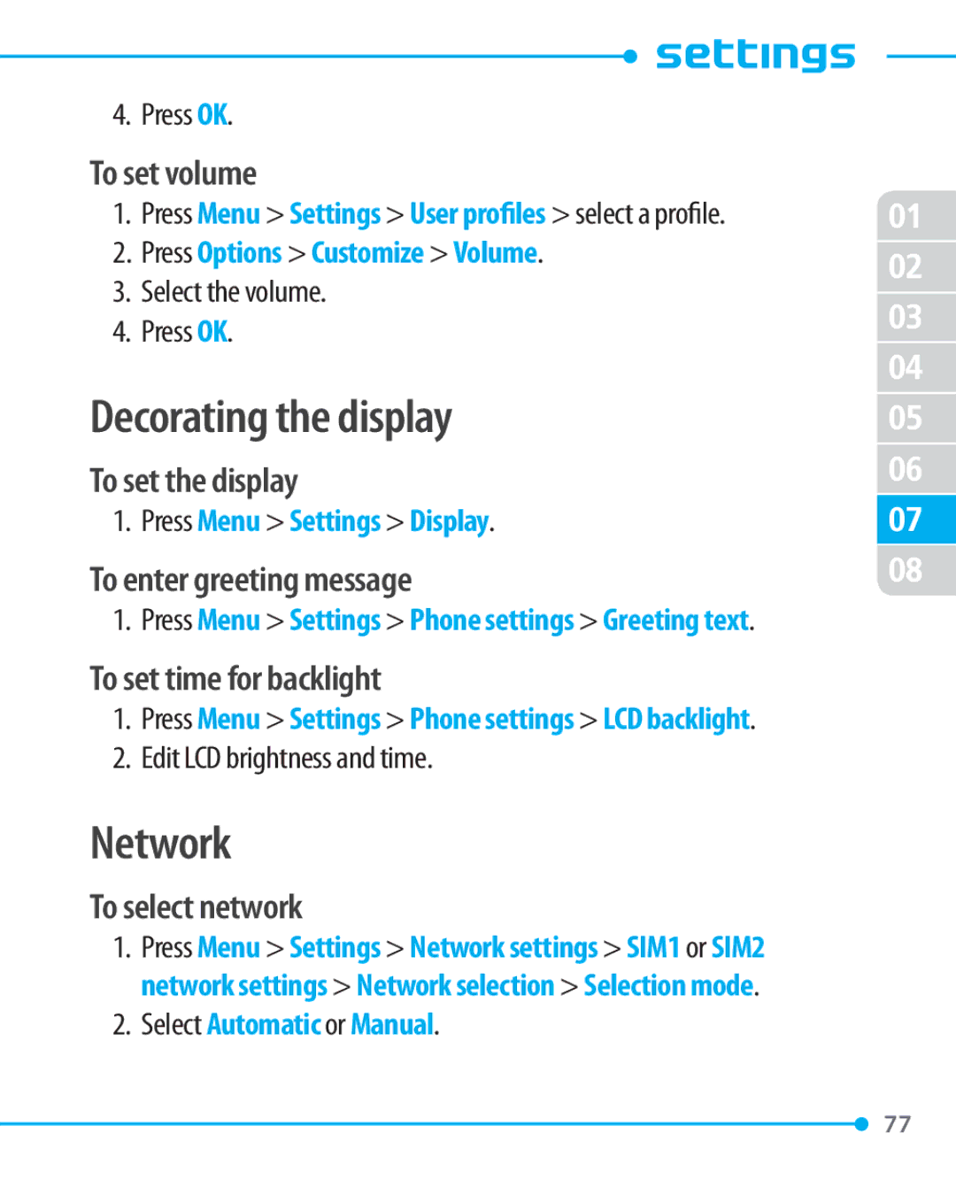 Pantech P1000 manual Decorating the display, Network 