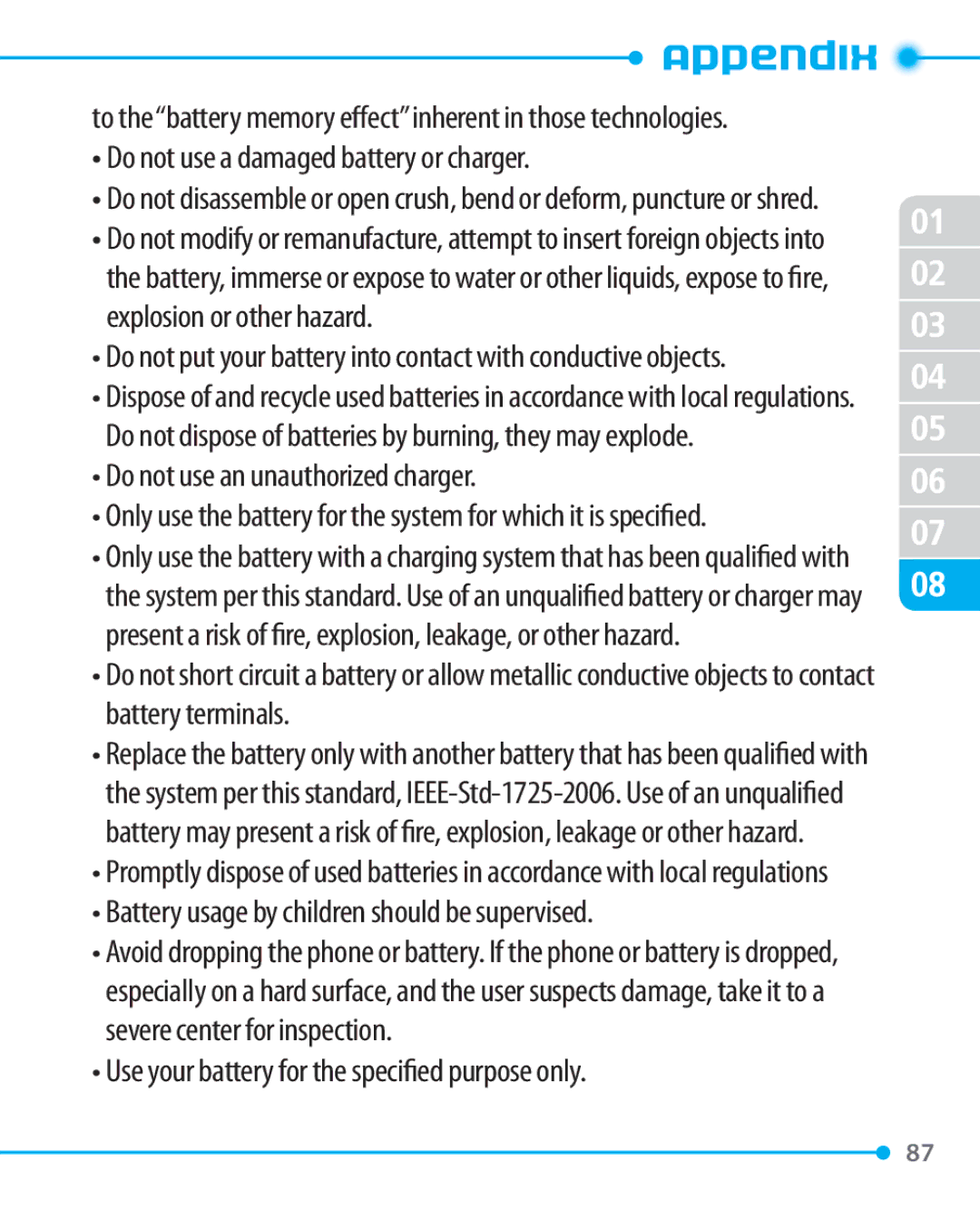 Pantech P1000 manual Do not use a damaged battery or charger 