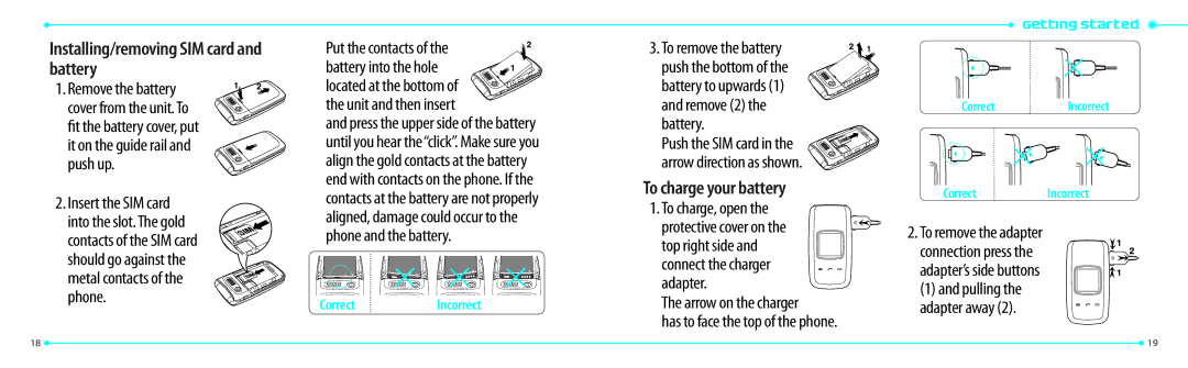 Pantech P2000 manual Installing/removing SIM card and battery, To charge your battery, Remove 2 the battery 