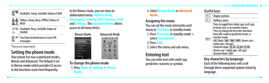 Pantech P2000 manual Entering text, To change the phone mode, Assigning the menu, Key characters by language 