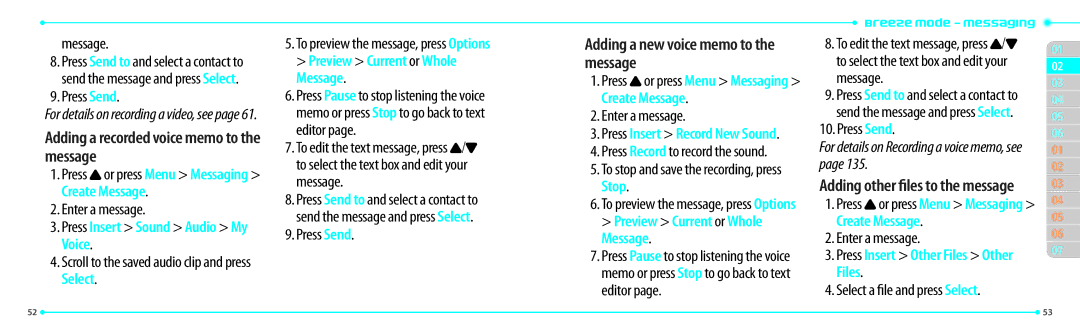 Pantech P2000 manual Adding a recorded voice memo to the message, Adding a new voice memo to the message, Files 