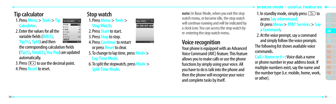 Pantech P2000 manual Tip calculator, Stop watch, Voice recognition, Tip$, Total$, You Pay are updated automatically 