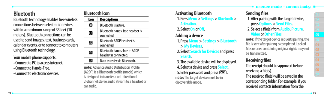 Pantech P2000 manual Bluetooth 