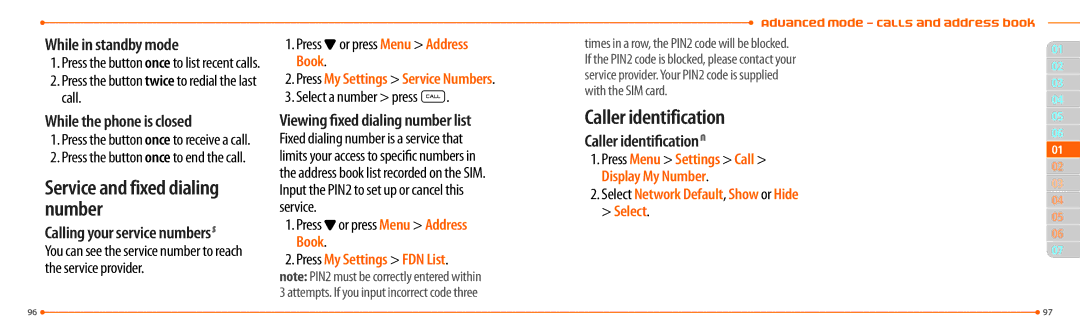 Pantech P2000 manual Caller identification N, Press My Settings Service Numbers 