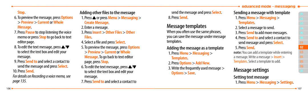 Pantech P2000 manual Message templates, Message settings, Adding other files to the message, Setting text message 