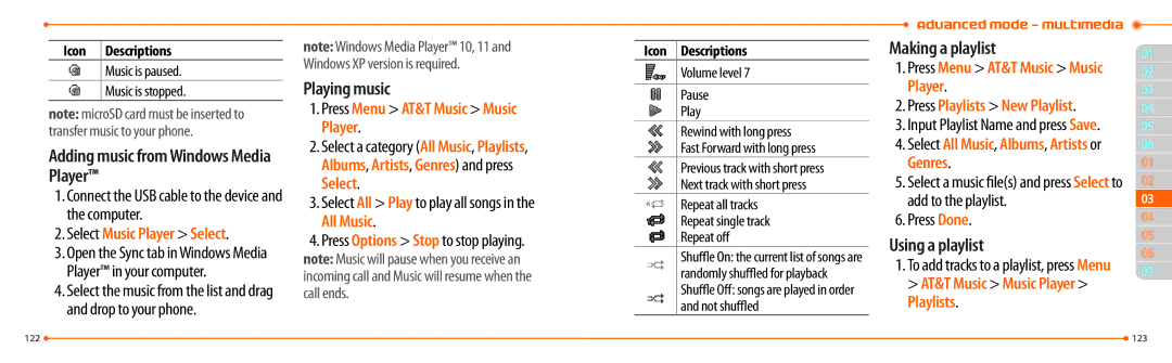 Pantech P2000 manual Adding music from Windows Media Player, Playing music, Making a playlist, Using a playlist 