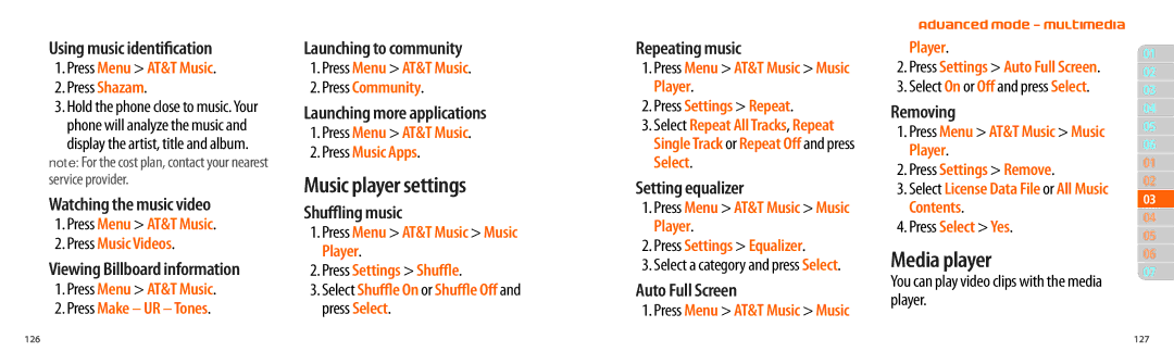 Pantech P2000 manual Music player settings, Media player 