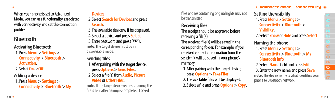 Pantech P2000 manual Devices, Video or Other Files, Press Menu Settings Connectivity Bluetooth Visibility, Bluetooth Info 