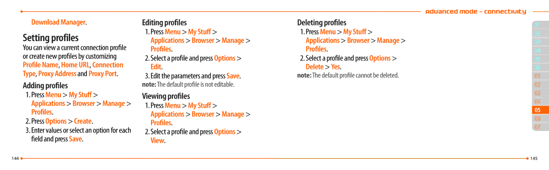 Pantech P2000 manual Setting profiles, Adding profiles, Editing profiles, Viewing profiles, Deleting profiles 