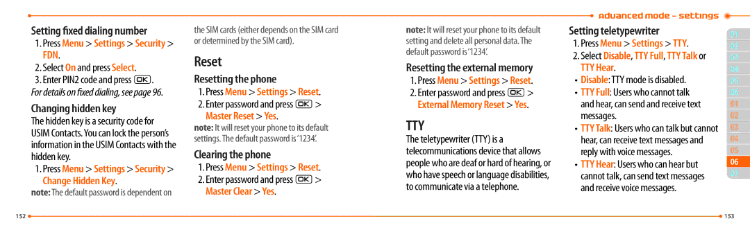 Pantech P2000 manual Reset 