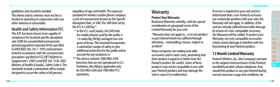 Pantech P2000 manual Warranty, Guidelines and should be avoided 