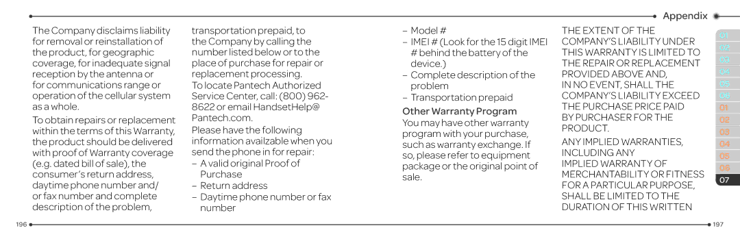 Pantech P2030 manual Other Warranty Program 