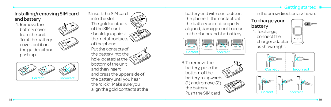 Pantech P2030 manual Installing/removing SIM card and battery, To charge your battery 