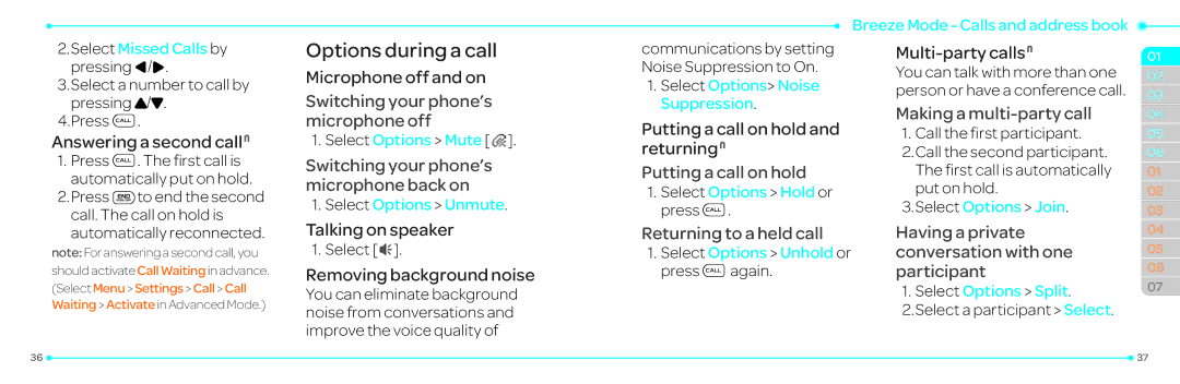 Pantech P2030 manual Options during a call 