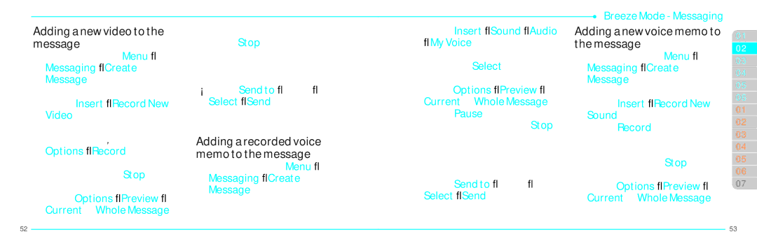 Pantech P2030 manual Adding a new video to the message, Adding a recorded voice memo to the message 