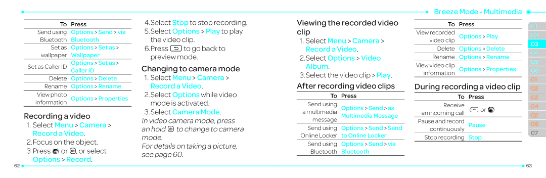 Pantech P2030 Recording a video, Changing to camera mode, Viewing the recorded video clip, After recording video clips 