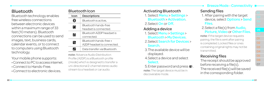 Pantech P2030 manual Bluetooth 