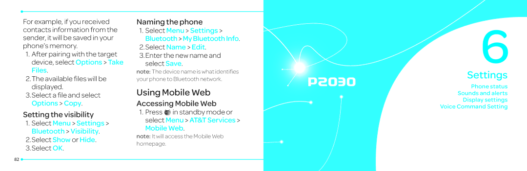 Pantech P2030 manual Using Mobile Web, Setting the visibility, Naming the phone, Accessing Mobile Web 