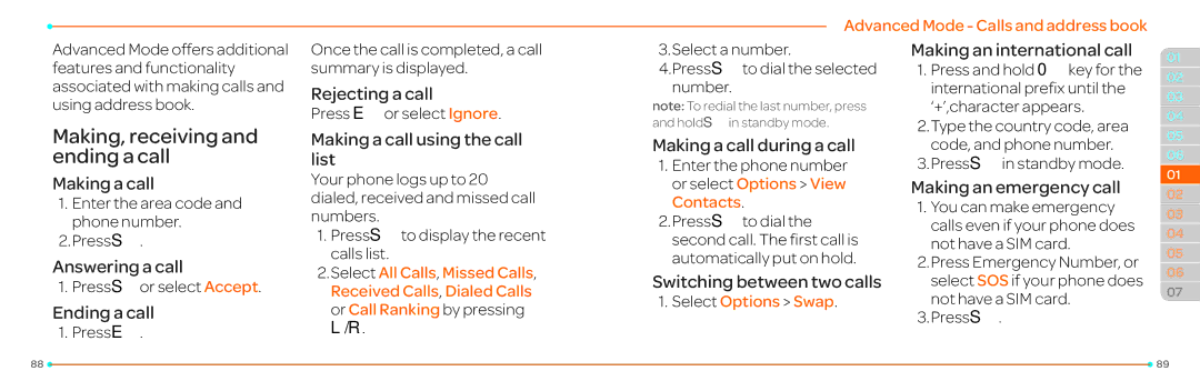 Pantech P2030 manual Select Options Swap, Advanced Mode Calls and address book 