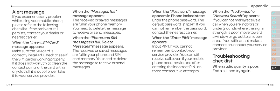 Pantech P2030 manual Alert message, Troubleshooting checklist 