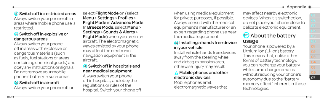 Pantech P2030 manual About the battery usage 