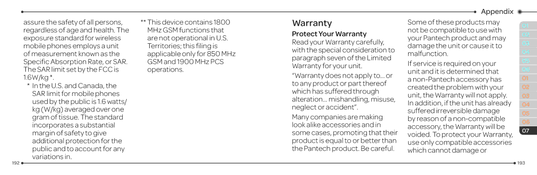 Pantech P2030 manual Warranty 