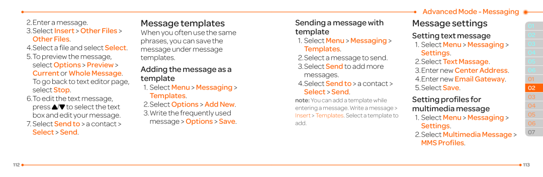 Pantech P2030 manual Message templates, Message settings, Adding the message as a template, Sending a message with template 