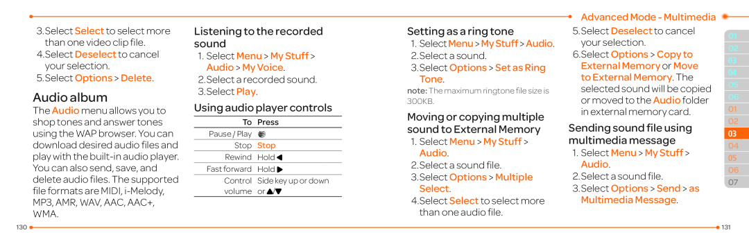 Pantech P2030 manual Audio album, Listening to the recorded sound, Using audio player controls, Setting as a ring tone 