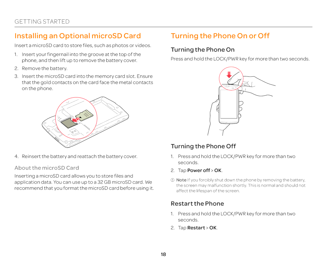 Pantech P9090 Installing an Optional microSD Card, Turning the Phone On or Off, Turning the Phone Off, Restart the Phone 