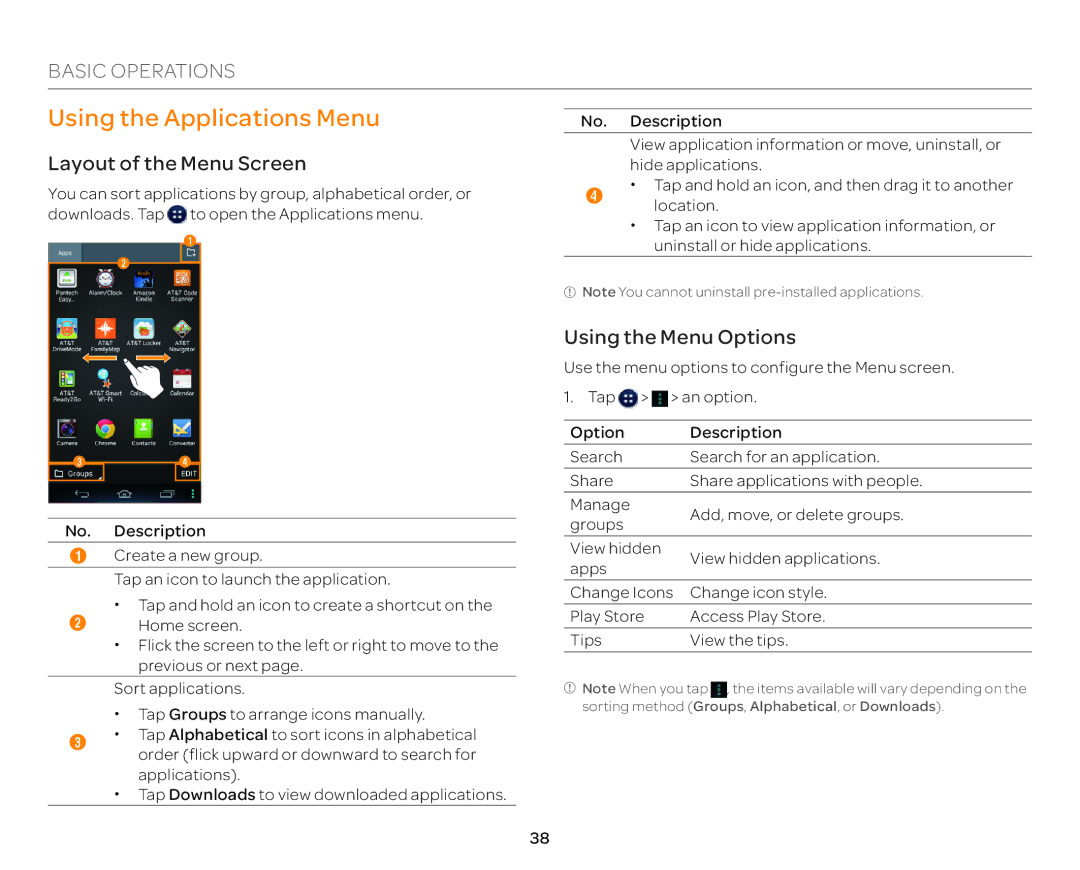 Pantech P9090 manual Using the Applications Menu, Layout of the Menu Screen, Using the Menu Options 