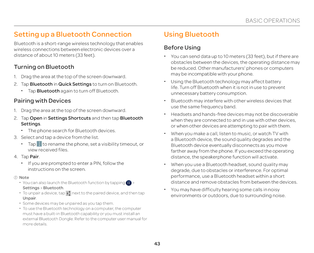 Pantech P9090 Setting up a Bluetooth Connection, Using Bluetooth, Turning on Bluetooth, Pairing with Devices, Before Using 