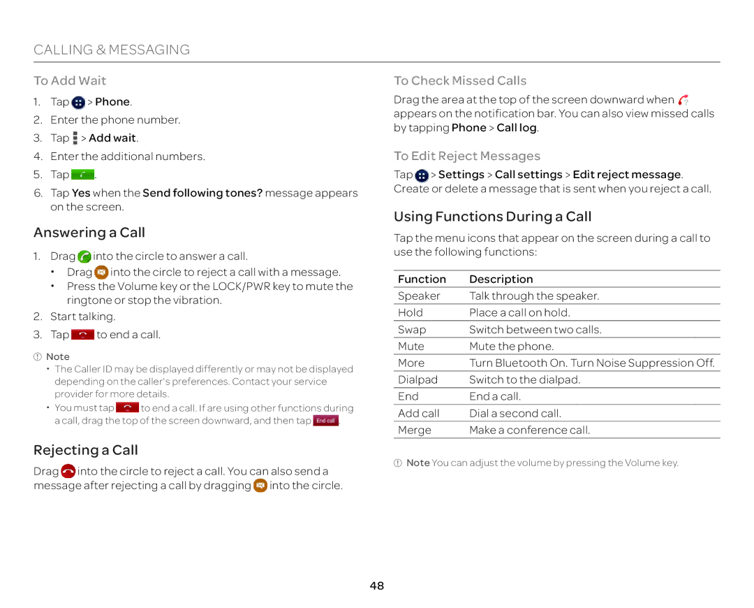 Pantech P9090 manual Answering a Call, Rejecting a Call, Using Functions During a Call 