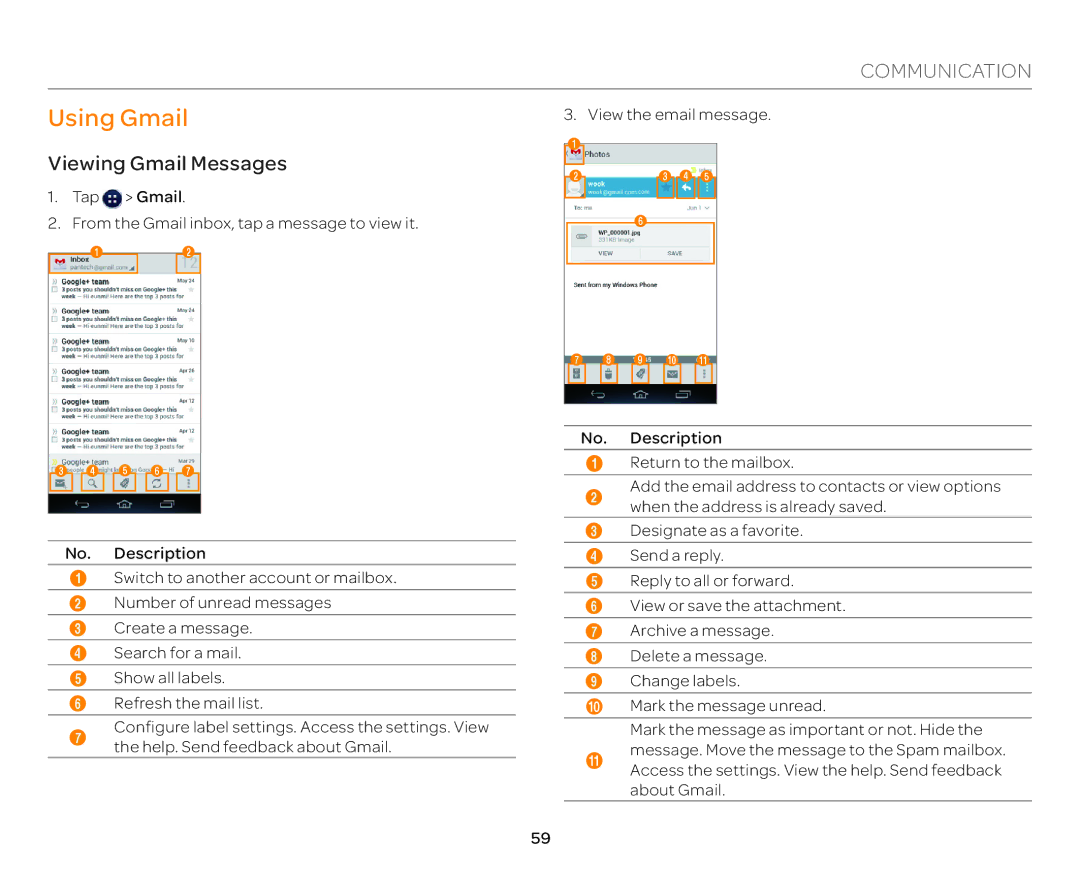 Pantech P9090 manual Using Gmail, Viewing Gmail Messages 