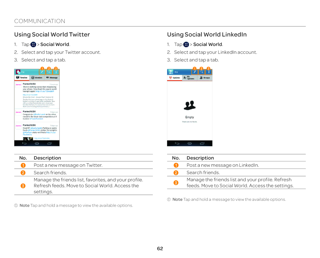 Pantech P9090 manual Using Social World Twitter Using Social World LinkedIn 