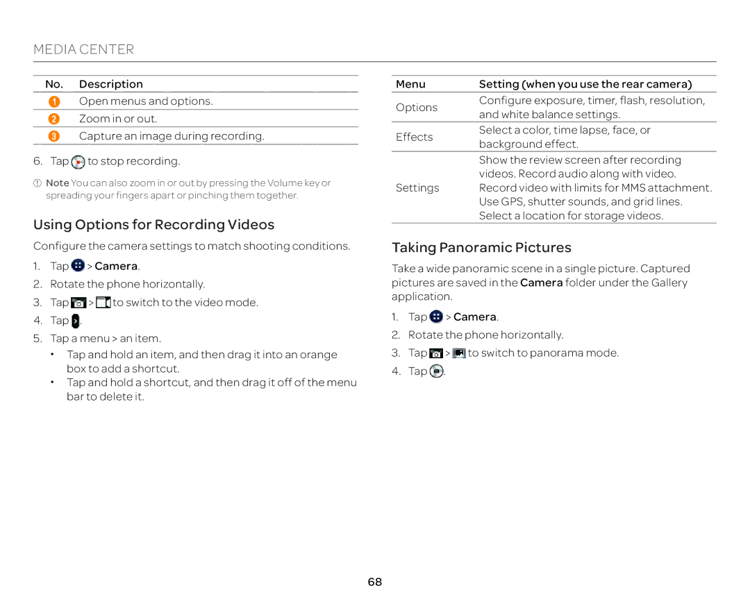 Pantech P9090 manual Using Options for Recording Videos, Taking Panoramic Pictures 