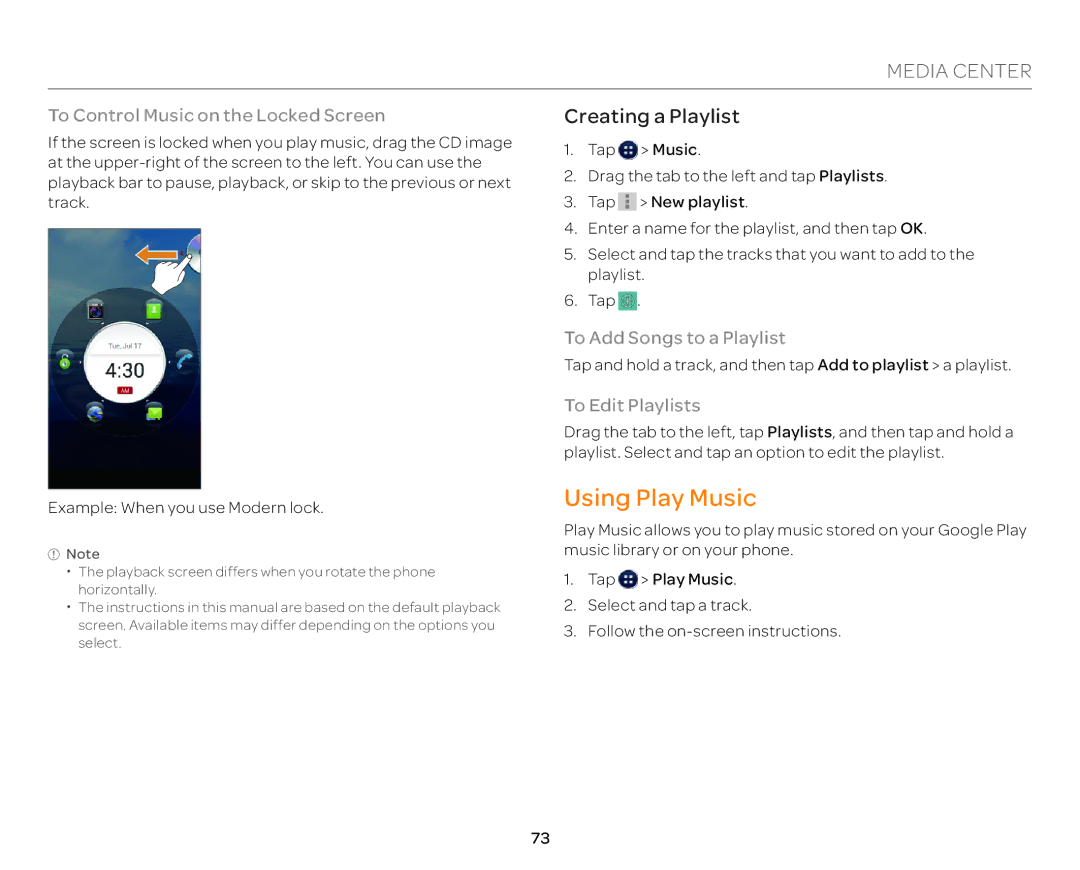 Pantech P9090 Using Play Music, Creating a Playlist, To Control Music on the Locked Screen, To Add Songs to a Playlist 