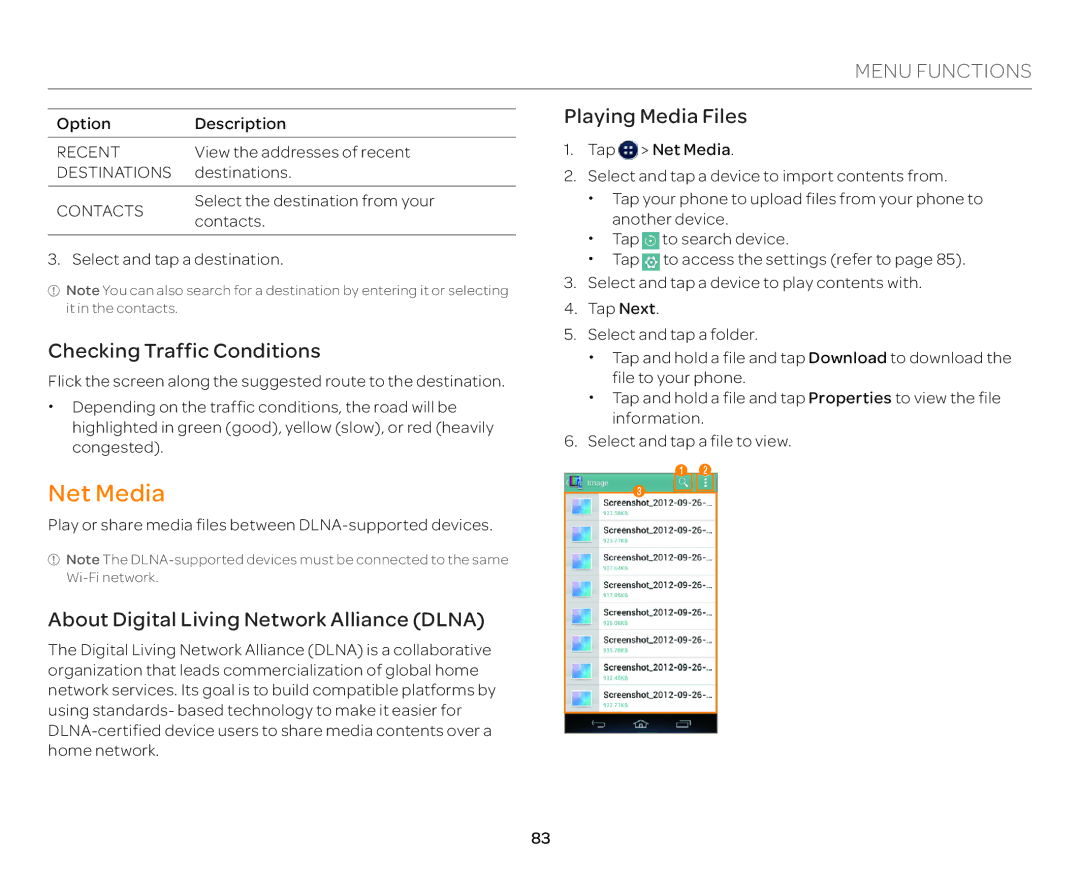 Pantech P9090 Net Media, Checking Traffic Conditions, About Digital Living Network Alliance Dlna, Playing Media Files 