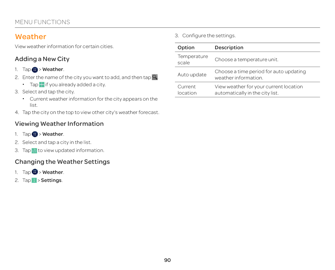 Pantech P9090 manual Adding a New City, Viewing Weather Information, Changing the Weather Settings 