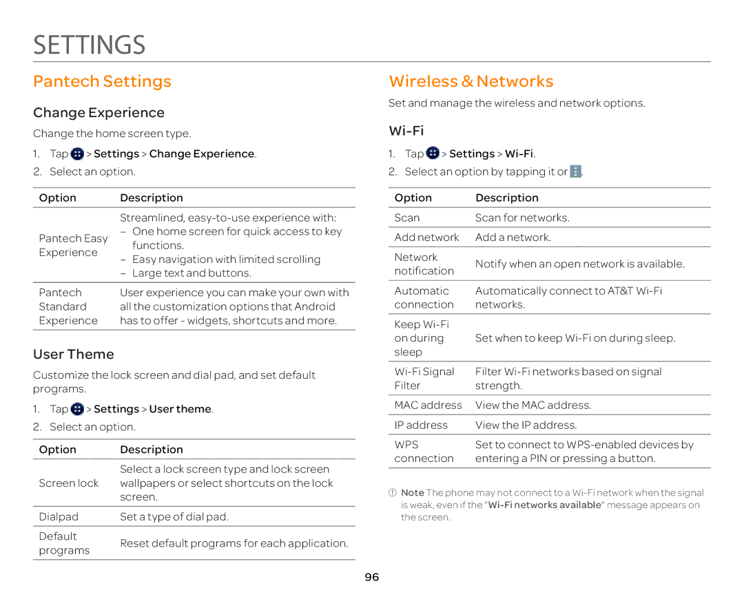 Pantech P9090 manual Pantech Settings, Wireless & Networks 