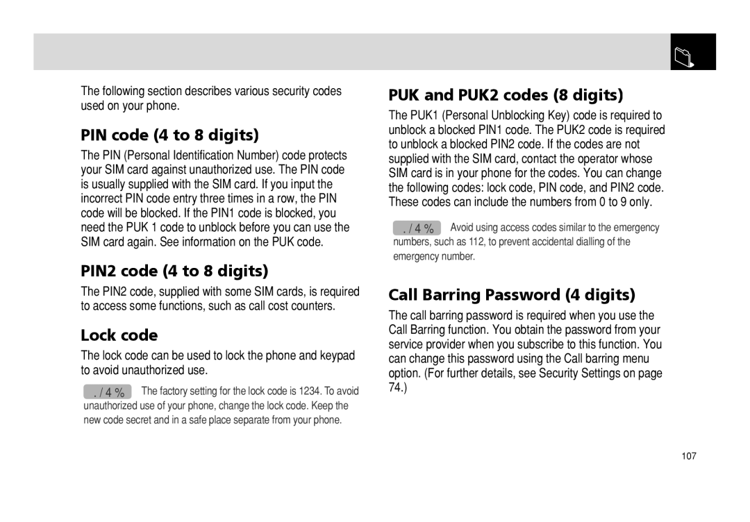 Pantech PG - 3600V manual Access codes 