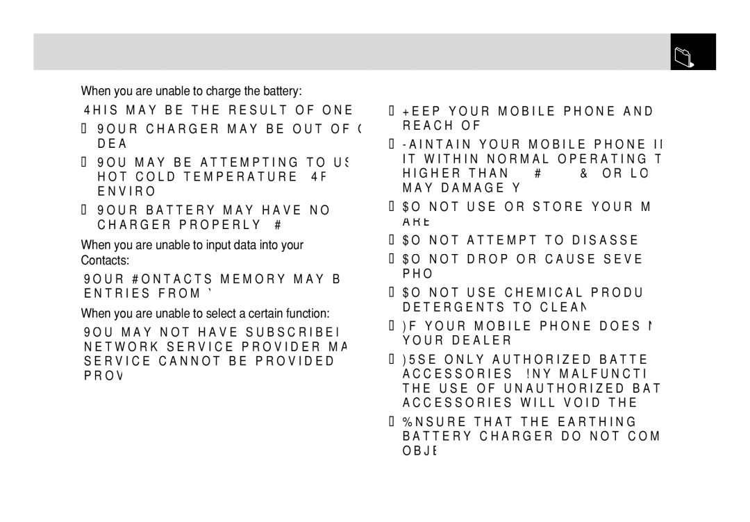 Pantech PG - 3600V manual Performance and safety, When you are unable to charge the battery, Objects.109 