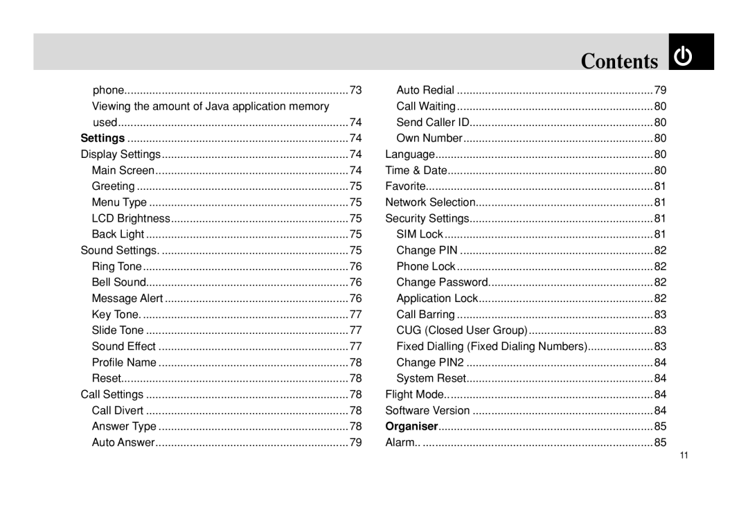 Pantech PG - 3600V manual Contents 