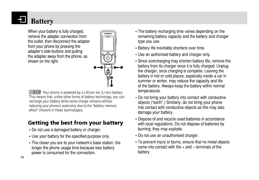 Pantech PG - 3600V manual Battery, Getting the best from your battery 