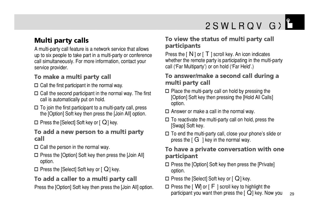 Pantech PG - 3600V manual Multi party calls 