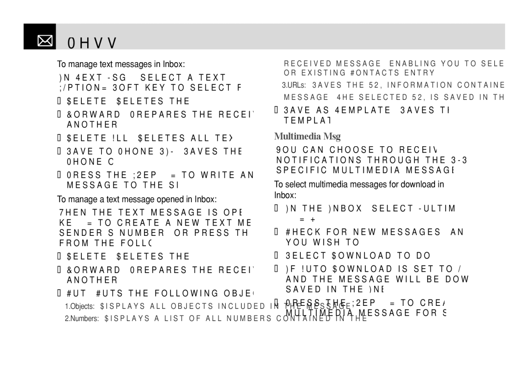 Pantech PG - 3600V manual Multimedia Msg, To manage text messages in Inbox, To manage a text message opened in Inbox 