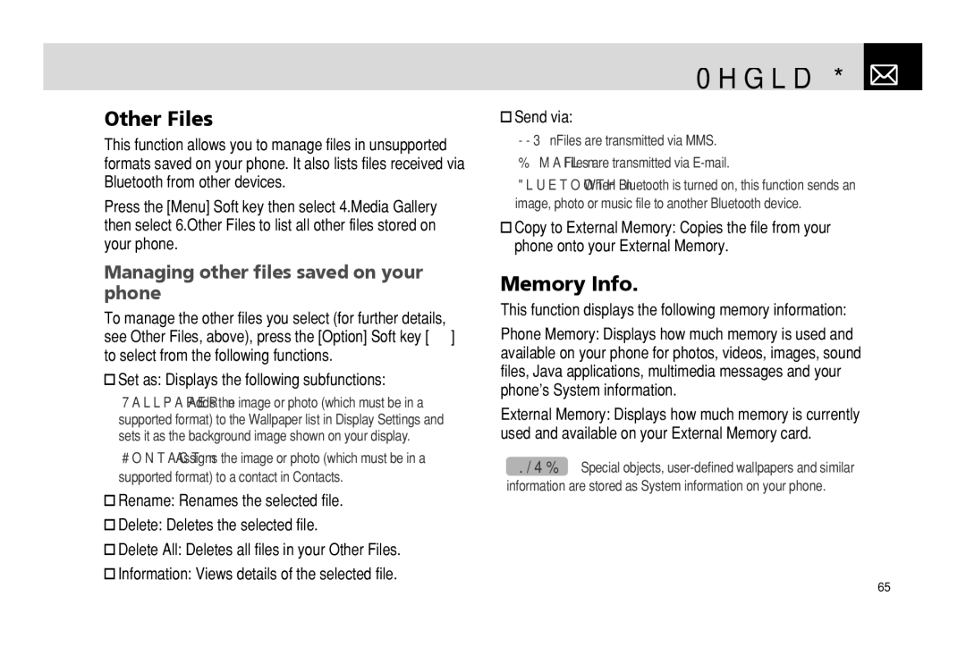 Pantech PG - 3600V manual Other Files, Managing other files saved on your phone 