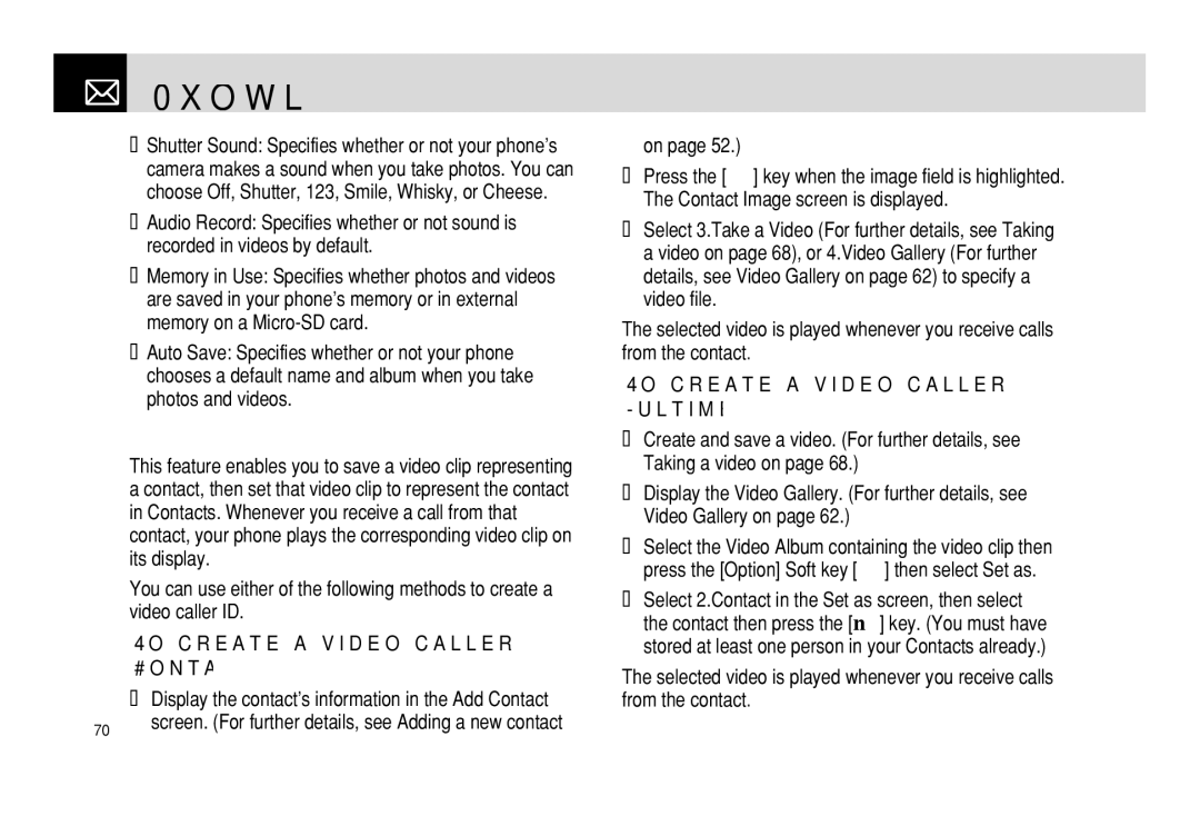 Pantech PG - 3600V manual Creating a video caller ID, To create a video caller ID for a contact from Contacts 