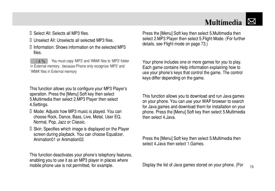 Pantech PG - 3600V manual Games, Flight mode, Listing Java games stored on your Phone 