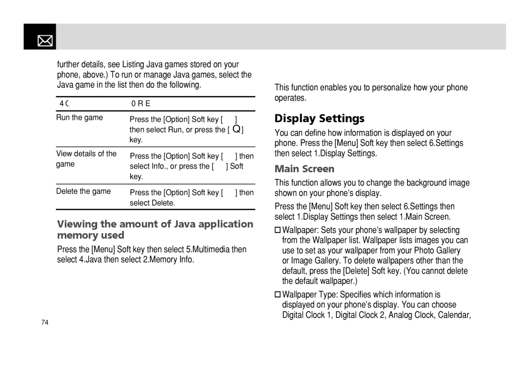 Pantech PG - 3600V manual Multimedia & Settings, Display Settings, Main Screen 