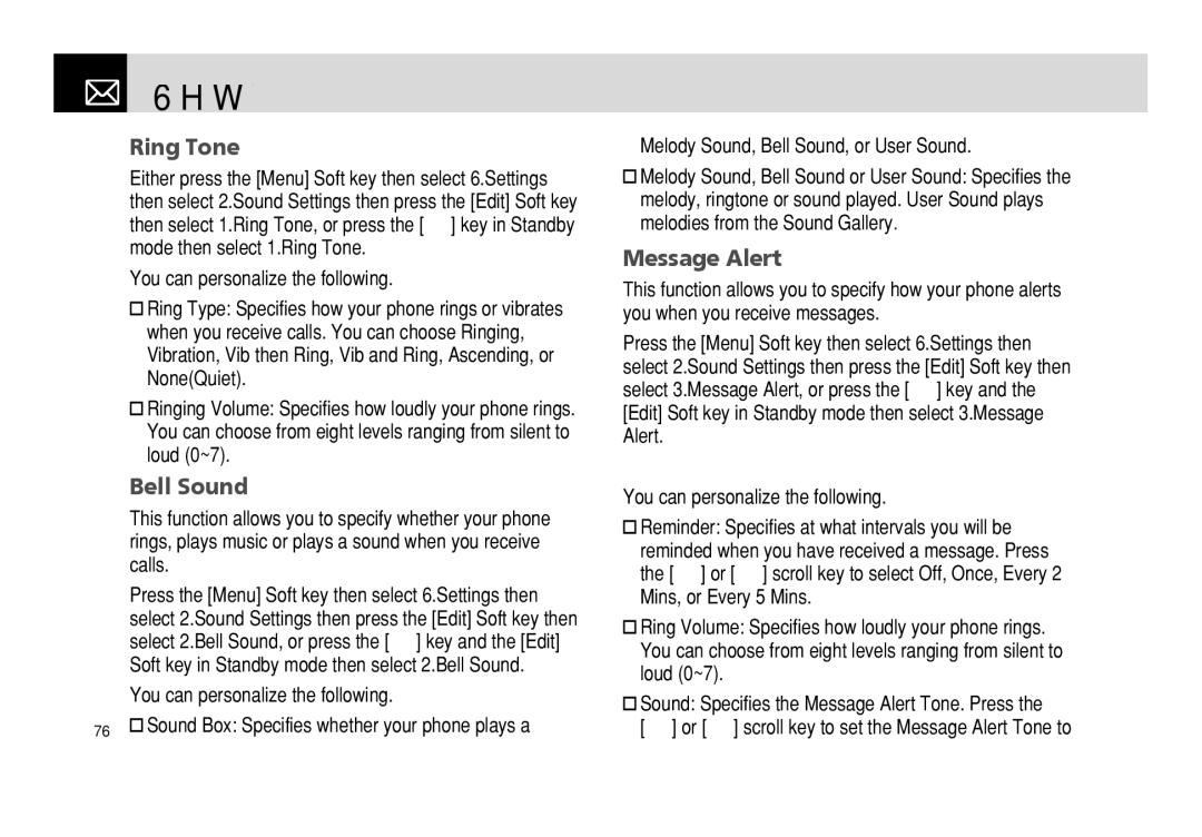 Pantech PG - 3600V manual Ring Tone, Bell Sound, Message Alert 